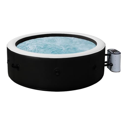 ZERREY Square Round Inflatable Hot Tub Portable Spa 4-6 Person, 120 Air Jets, Dual-Tube 104°F Heating,Heater Pump, Filter, Leak-Proof PVC, 5-Year Warranty (Black Circle, 71' L x 71' W x 25' H)