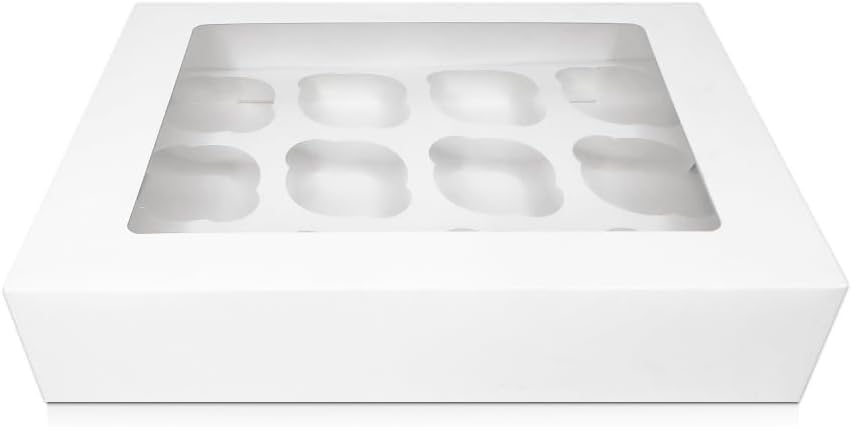 FALGUN 20 x Premium White 12 Hole Cavity Cupcake Boxes with Window | 12 hole Rounded Inserts Included (Pack of 20)