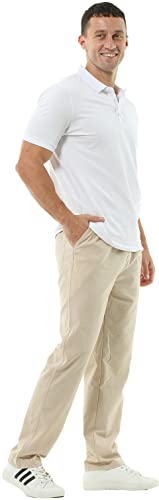 HOEREV Men Casual Strandhosen Leinen Hose- Gr. L (Taille 36-38 zoll), Beige