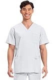 Cherokee Men's V-Neck Top Traditional fit with 4 Pockets, Ultra Soft, Durable, Fade Resistant, 2-Way Stretch Fabric - WW695, M, White