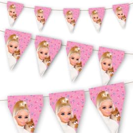 BeenSmile, BANDERIN Barbie, Banderín para Niños, Decoración Cumpleaños Infantil, Artículos de Fiesta, Celebración y Aniversario, 1 Unidades, 3 M
