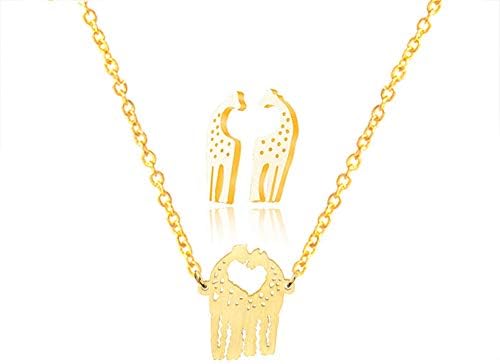 FL BEAUTY 2PCS One Set 925 Silver Plated & 18K Gold Plated Giraffe Charm & Cute Deer Earrings Pendant Necklace (White)