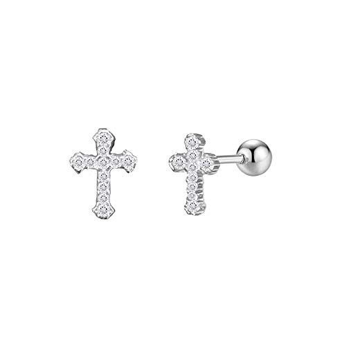 Zetshion Cz Cross 20G Barbell Ball Stud Sterling Silver Earrings For Women Girls Cubic Zirconia Tiny Small Studs Cartilage Tragus 4Mm Bead Screw Back Hypoallergenic Thin Faux Piercing Body (Silver) 1 cover