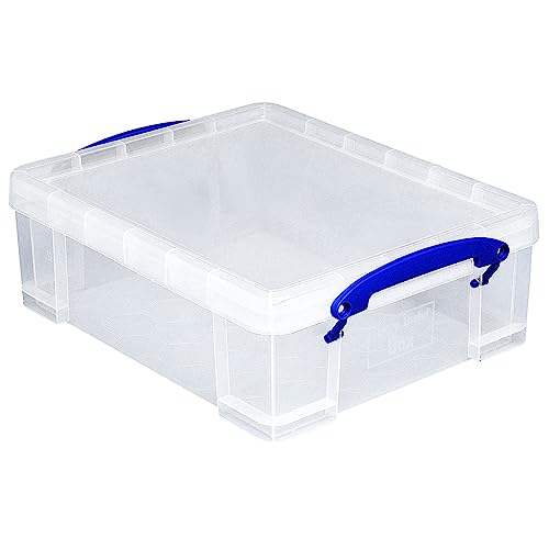 Image of Really Useful Box Stackable 8.1L Plastic Storage Container, 10 Pack | Bin with Snap Lid & Built-In Clip Lock Handles for Home & Office Organization