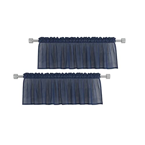 Upopo Navy Blue Valance 15 Inches Long Sheer Curtain Valance Living Room Bedroom Kitchen Voile Transparent Light Filtering Valance Curtain Small Short Door Window Treatment 2 Panels Rod Pocket #TOP14