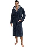 Morgenstern Bademantel Herren mit Kapuze Luxus Frottee Velours Lang Oeko-Tex Saunamantel Marc Blau XL