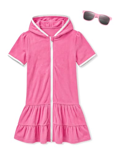 Image of BesserBay Girls Summer Beach Quick Dry Cover Up Ruffle Hem Terry Smocked Hooded 4-14 Years with Pockets