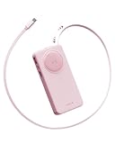 iWALK 10000mAh Slim Portable Charger, 30W PD Fast Charging Power Bank with Built-in Retractable USB-C Cable for iPhone 16/15 Series, Samsung Galaxy 25/24,Google Pixel,MacBook Air,Pink