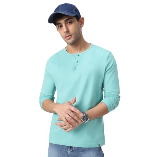 Image of Urbano Fashion Men's Solid Henley Neck Slim Fit Full Sleeve Cotton T-Shirt