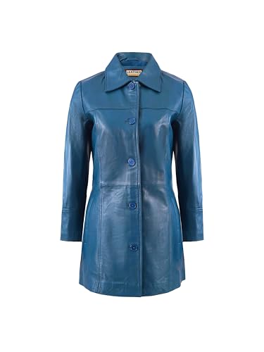 Leather Artist Women’s Lambskin Leather Car Coat – Classic 3/4 Length Style Overcoat (LA-Car.C.Wo.-Blue-L)