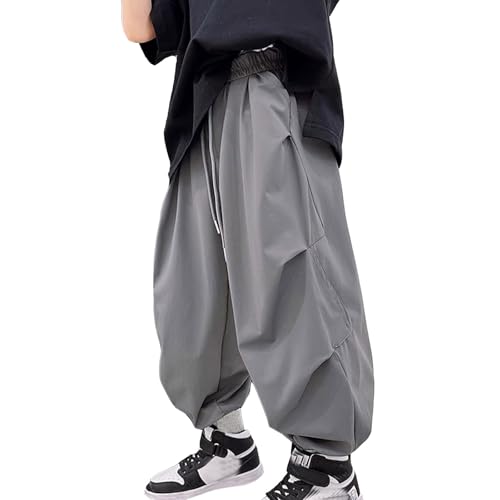 Boys Baggy Cargo Pants Casual Loose Fit Parachute Pant Fashion Harem Joggers Sweatpants with Pockets 6-7 Years 17 Grey