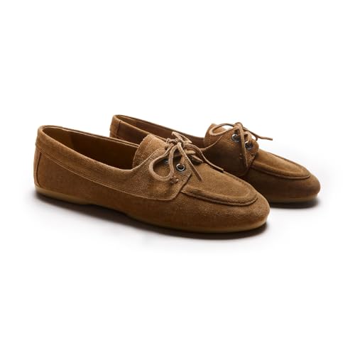 Image of C.Paravano Women Suede Leather Loafers Slip-ons Moccasin Boat Shoes Flats