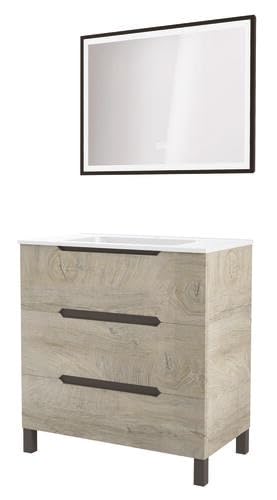 ONDÉE - Meuble de Salle de Bain à Poser 80 cm avec Vasque en céramique - Miroir LED...