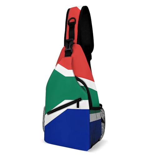 Morrales tipo sling con bandera de Sudáfrica blanco para viaje