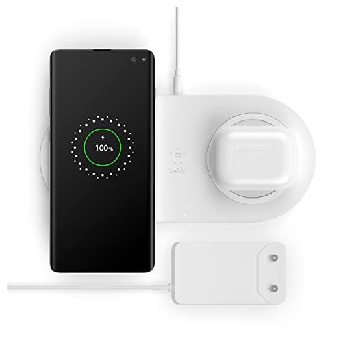 Belkin Double station de recharge à induction Boost Charge (chargeur sans fil double, 10 W, recharge rapide et simultanée de 2 appareils, pour iPhone, AirPods, Galaxy, Pixel, etc., blanc)