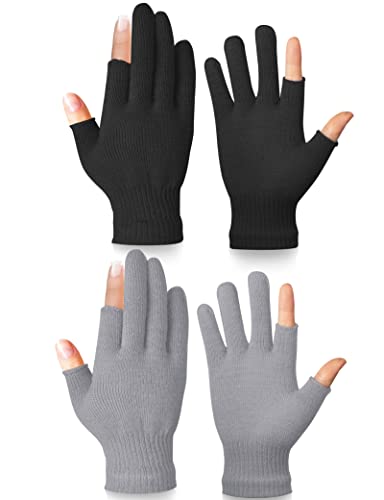 Becellen 2 Paires Gants Sans Doigts Hiver, Tricot Thermique Demi-Doigts Gants Chauds Unisexes Mitaine Femmes Hommes Cover