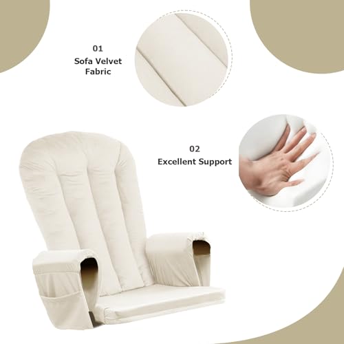 Image of Lucky Monet 5PCS Velvet Glider Rocker Replacement Cushions, Thickened & Supportive Rocking Chair Cushion Set with 29.5 Inch High Backrest & Storage Pockets, for Indoor Nursery Glider, Beige