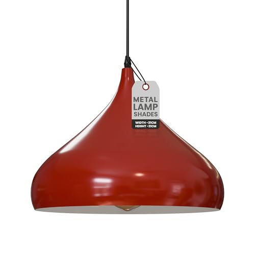 Plafonniers Salon Cuisine Plafond Pendentif Abat-Jour 31.5cm Lustre Moderne E27 Base Suspension Luminaire Abat-Jour Plafonniers Industriels Rétro (Rouge)