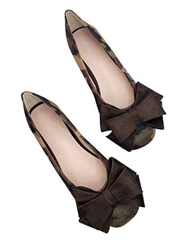 WENJIAZHIZHI Womens Camouflage Bowknot Ballet Flats Dress Shoes for Women Dressy Comfortable Square Toe Slip On Flats Shoes Casual3