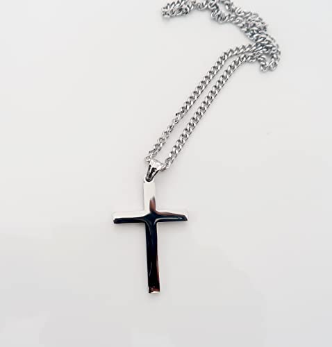 14K Mens Women Sterling Silver Traditional Cross Pendant 3mm Italian Cuban Chain Necklace for men women Fashion Jewelry,Wear Alone or with Pendant3