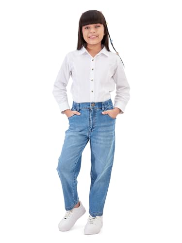 Image of olele Girls Super Jeans Collection for 4-14 Yrs | Stretchable Cotton Denim Trousers | Blue Jeans for Kids | Baggy Denim Pants | Cargo Pants for Girls