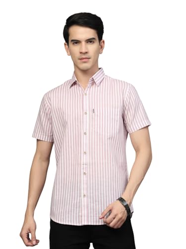 Image of Majestic Man Men's Pure Cotton Striped Half Sleeve Regular Fit Shirt