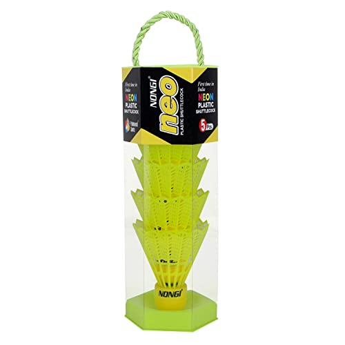 Image of Neo Colored Cork Plastic Badminton Shuttlecocks for Indoor Outdoor Badminton Sports - Color Yellow - Speed Medium - Pack of 5 Shuttle