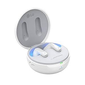 LG Tone FP9W True draadloze hoofdtelefoon, Bluetooth 5.2, meridian-geluid, draadloze converter, actieve ruisonderdrukking, zelfreiniging met UV-nano-licht, IPX4-bescherming, wit