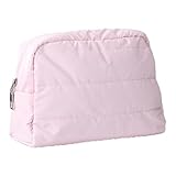 Sibba Puffy Makeup Bag, Waterproof Travel Cosmetic Bag for Women, Spacious Toiletry Organizer Pouch Compact Vanity Bags for Toiletries Brushes Beauty Essentials, Pink