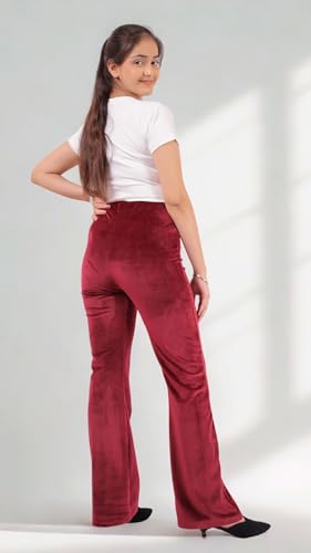 Image of Pink Shell Women's High Waist Bell Bottom Pants in Velvet
