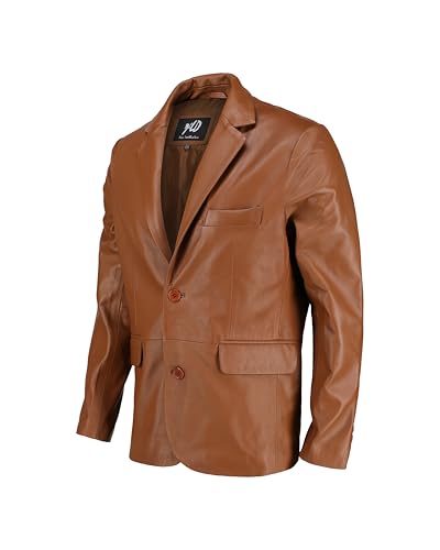 Image of Jild Invisible Stitching Casual Leather Blazer for Men - 2-Button Closure Coat Style Regular Fit Lambskin Leather Jacket Men