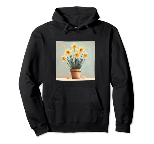 Daffodil Plant In Pot Cottagecore Hearts Graphic Pullover Ho