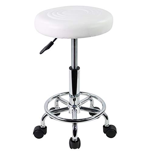 KKTONER Taburete Giratorio con Ruedas Silla Belleza para Peluquería, Dentista, Silla de Trabajo Profesional Giratoria con Ruedas (Blanco) Cover