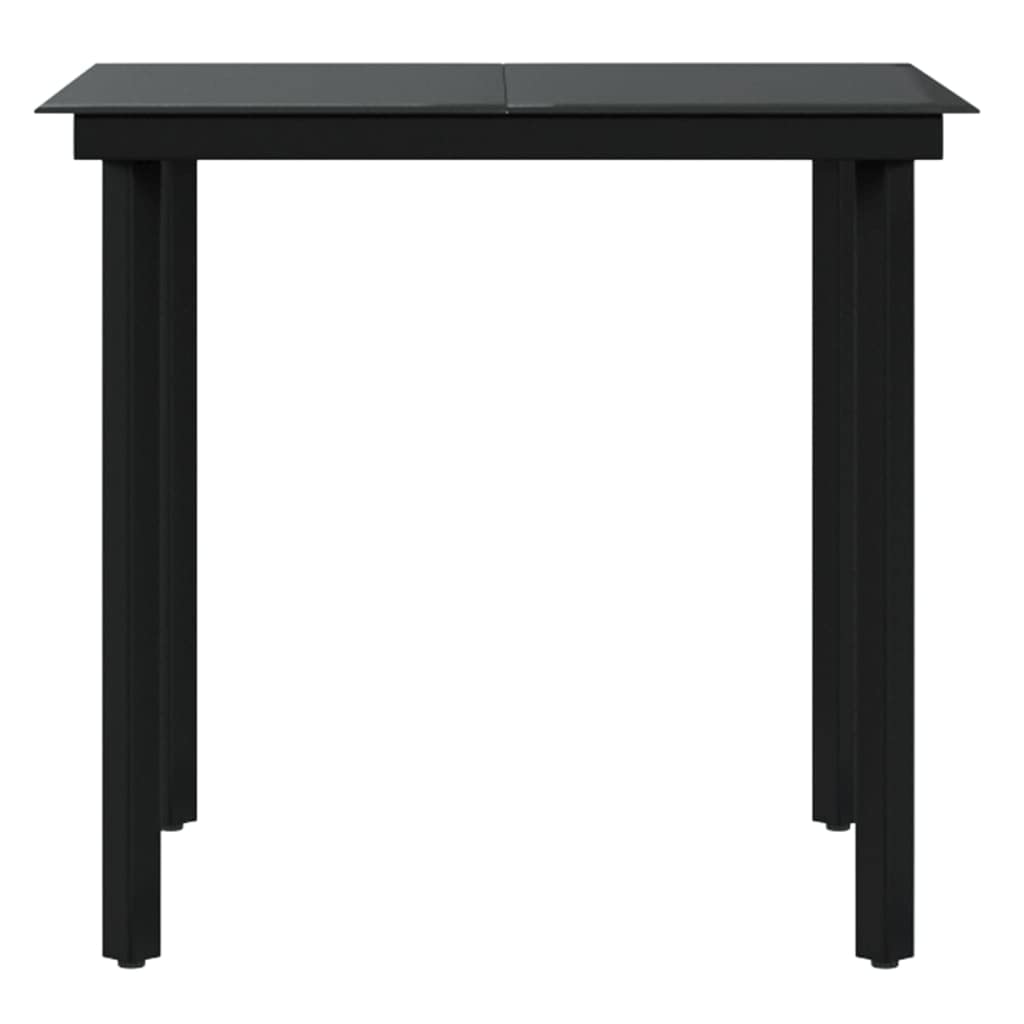 Juego de comedor de jardín de 3 piezas, color gris y negro | Ratán de polietileno resistente al agua, acero con recubrimiento en polvo, placa de cristal, reposabrazos ergonómicos