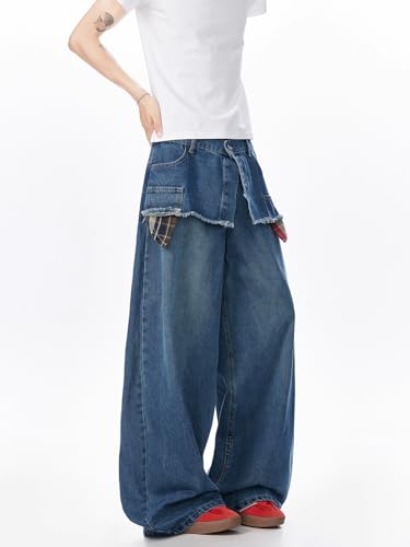 Men's Jeans Summer American Plaid Patchwork Slimming Denim Long Pants for Men4