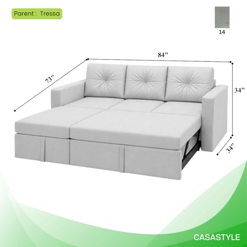 Image of FURNY Tira 4 Seater LHS Lounger Sofa Cum Bed (Light Gray) with Pull-Out Function | Luxury Velvet Suede Finish | Durable Comfort | Ideal for Living Room