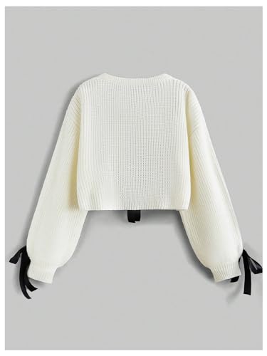Image of Floerns Women's Long Sleeve Bow Tie Front Knitted Cardigans Drop Shoulder Crop Sweaters