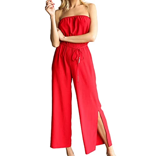 Mdrcg Combinaison De Dames, Coffre Enveloppe Sexy Ouvri Le Jeu Large De La Jambe Élastique, Combinaison Décontractée Solide,Rouge,XL Cover