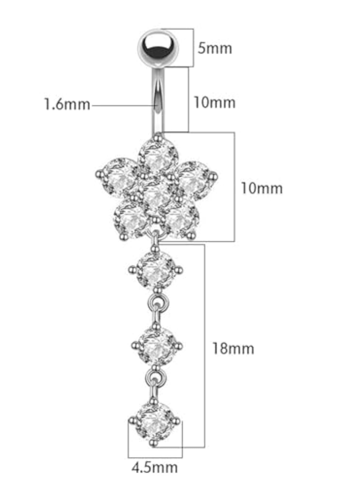 4-Piece Flower Belly Piercing Jewellery Set with Tassel Pendant