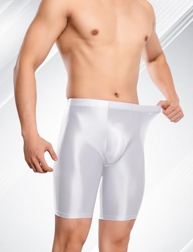 SEAUR Men's Shiny Sports Tights Shorts Oil Glossy Seamless Workout Compression Shorts See Through Trunks Underpants3