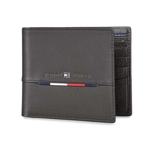 Image of Tommy Hilfiger Men's Leather Wallet Eupen | Brown Solid Passcase Bi-Fold with 12 Card Slots | Stylish Purse for Gents