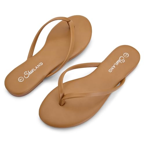 Image of Shoe Land Thong Flip Flops for Women, Memory Foam Flat Sandals, Lightweight Summer Slides, Non Slip Comfort Sandals for Beach, Travel and Everyday Wear