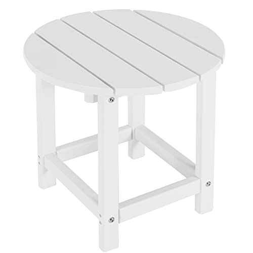 LZRS Round Adirondack Patio Side Table End Table, Outdoor Side Tables for Patio, Backyard,Pool, Indoor Companion, Easy Maintenance & Weather Resistant(White)