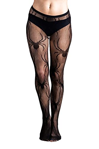Kix`ies Bas pour femme | Bas de cuisse avec bande antidérapante | Bas de cuisse pour femme (Collant Halloween-araignées 1802D), collants d'Halloween araignées 1802d, D