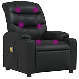 UERNGFTKM Manual Recliner Chair with Vibration Massage, Black Faux Leather Reclining Chair with Cup Holders and Side Pocket, 6 Massage Points, 135-Degree Tilt, Wood and Metal Frame