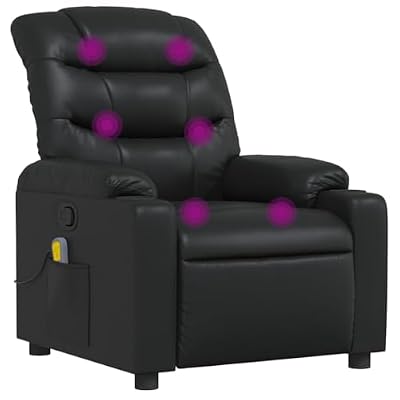 HGLADYU Manual Recliner Chair with Massage, Black Faux Leather Recliner with Cup Holders and Side Pocket, 135 Degree Tilt Vibration Massage Reclining Chair for Living Room