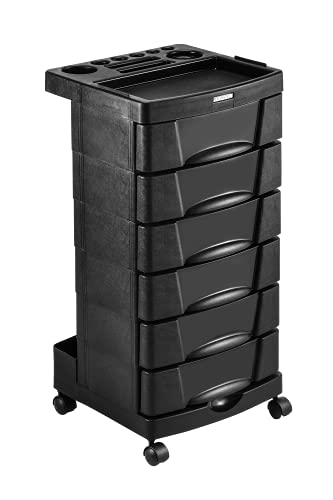 DOMPEL Carro de Mantenimiento, Almacenamiento Profesional Beauty Care con Ruedas y 6 Cajones - Peluquería/Barbería/Perfumería/Cosméticos/Salón/Tatuaje - Made IN Brasil - Negro Cover