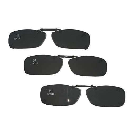 3 SOLAR SHIELD Clip-on Polarized Sunglasses Size 51 rec B Black Frameless NEW