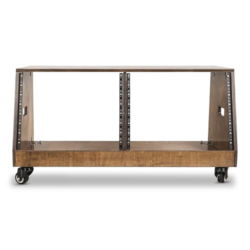 Image of Sound Town DIY 2 x 8U Slanted Studio Rack with Solid Baltic Birch Plywood, Casters, Weathered Brown for Recording Room, Home Studio (SDRK-D8TB)