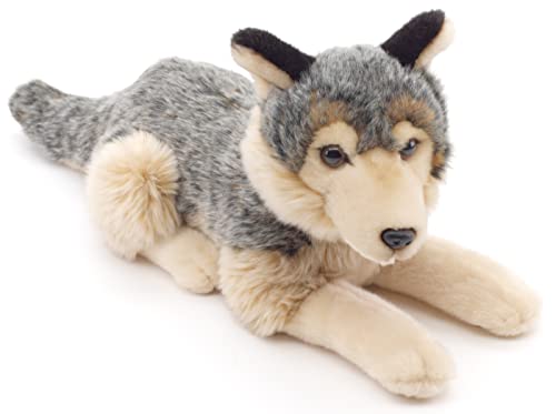 Uni-Toys - Grauwolf, liegend - 30 cm (Länge) - Plüsch-Wolf, Lupus - Plüschtier, Kuscheltier
